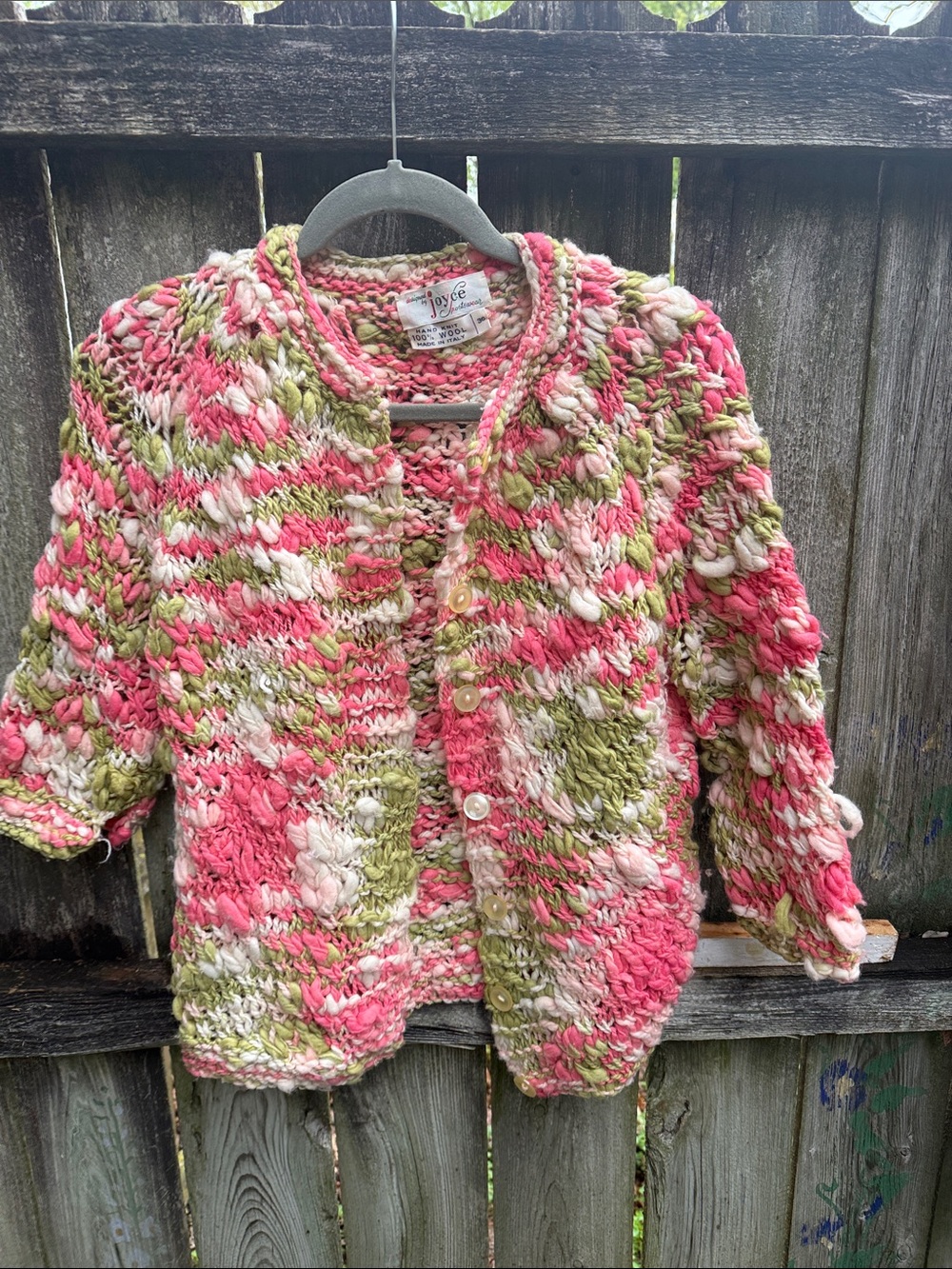 Joyce Chunky Knit Pink & Green Cardigan Sweater